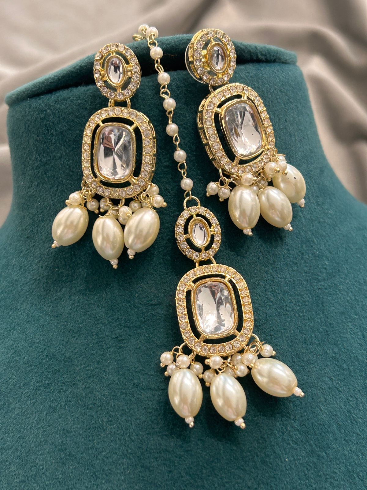 Royal Kundan Pearl Choker Necklace Set with Earrings & Maang Tikka